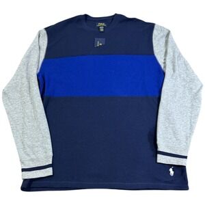 Polo Ralph Lauren‎ Mens Thermal Long Sleeve Top Color Block Blue Grey L